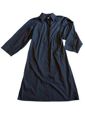 COS Black Button-Down Shirt Dress Midi Oversized Sleeves Stretch Waist 36 Small